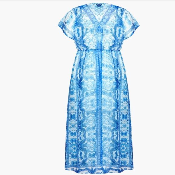 City Chic Maxi Mykonos Dress Size 16 Blue White Floral Chiffon Embellished $115 - Picture 6 of 12